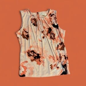 Calvin Klein Coral and Black Floral Sleeveless Blouse